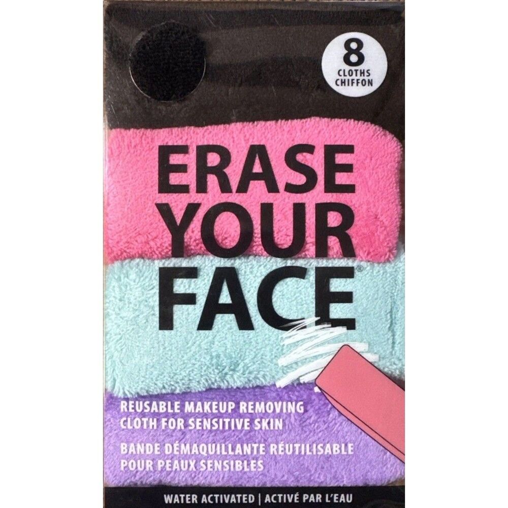 Erase Your Face (8) Reusable Makeup Remover Cloths For All Skin Types Eight-Pack